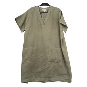 lou and grey linen pocket dress Lou & Grey Linen Cotton Tie Keyhole Mini Pocket Dress Size Medium Neutral Combo Women's